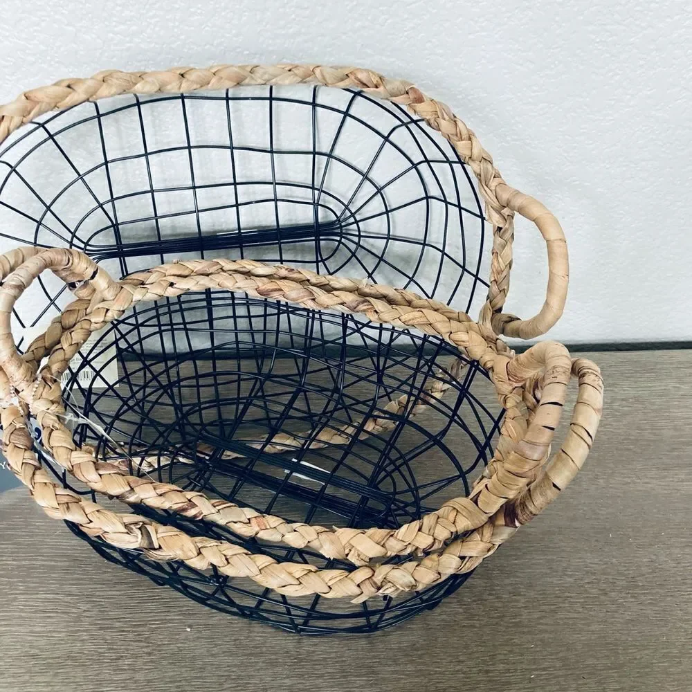Farmhouse Rustic Modern Metal Décor Basket Lg